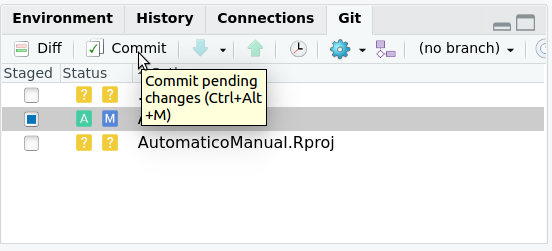 To save changes to your repository, press commit in the git tab in the upper right window