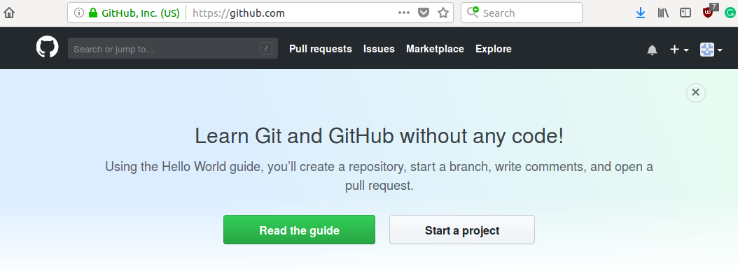 To start a project on github, you must press Start a project on your home page